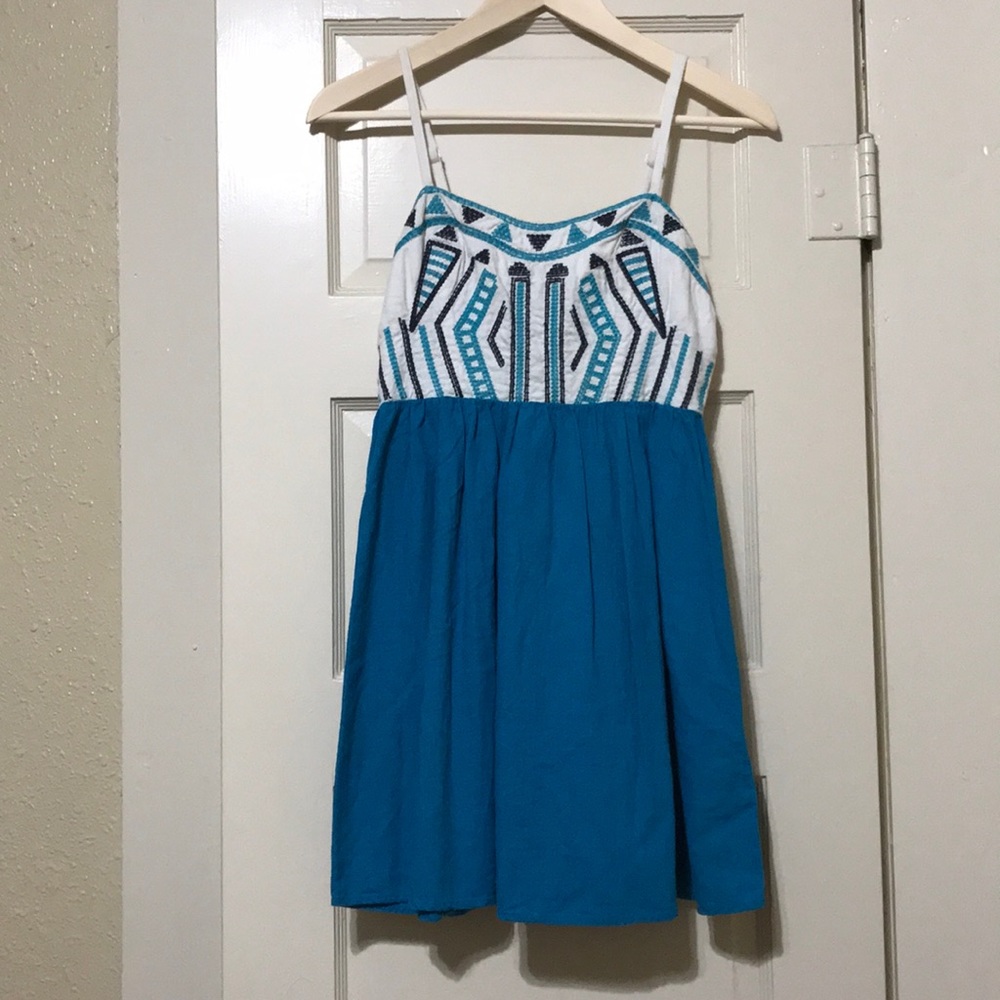 Blue and white embroidered dress